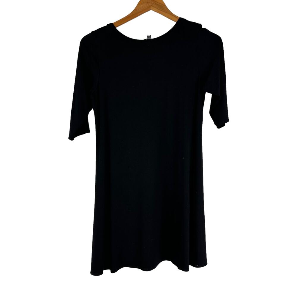 Eileen Fisher Half Sleeve Scoop Neck Jersey Dress Black Size S Stretchy Soft